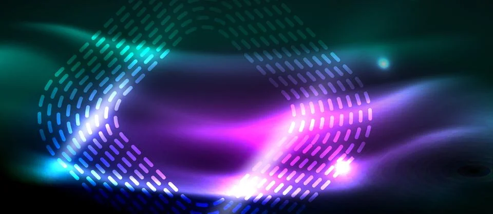 Dark background with neon glowing elements, shiny motion concept Stock Illustration