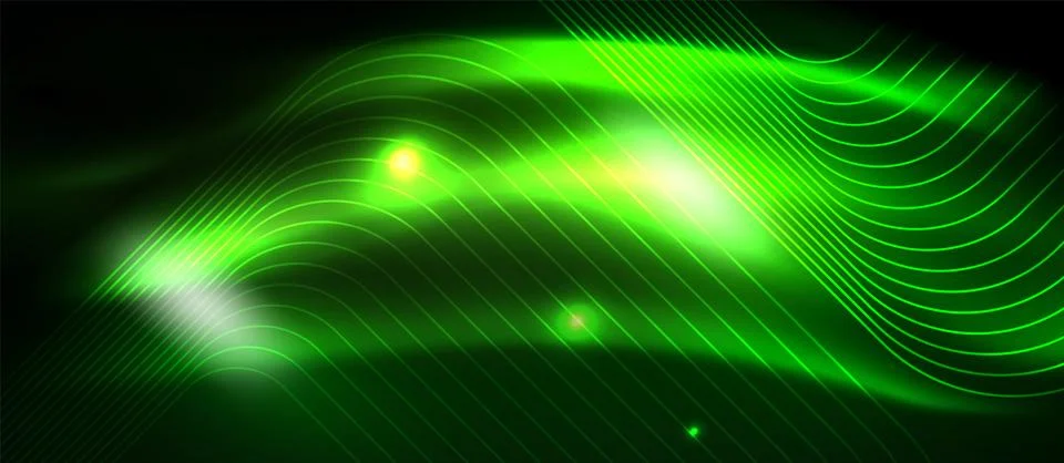 Dark background with neon glowing elements, shiny motion concept Stock Illustration