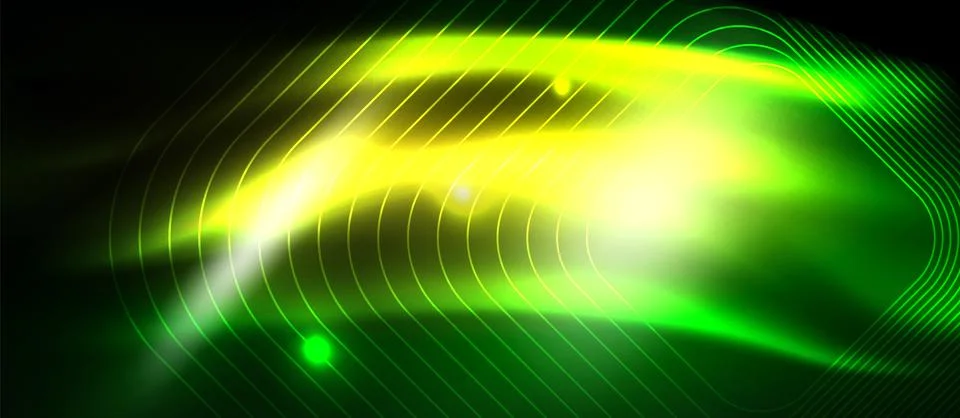 Dark background with neon glowing elements, shiny motion concept Stock Illustration