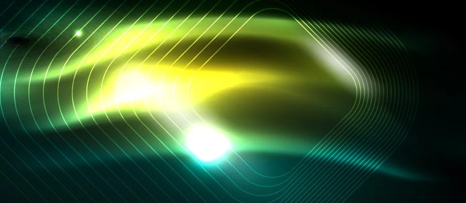 Dark background with neon glowing elements, shiny motion concept Stock Illustration