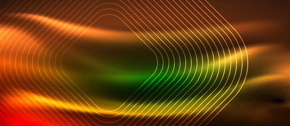 Dark background with neon glowing elements, shiny motion concept Stock Illustration