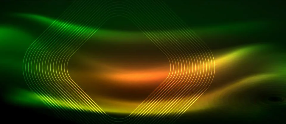 Dark background with neon glowing elements, shiny motion concept Stock Illustration