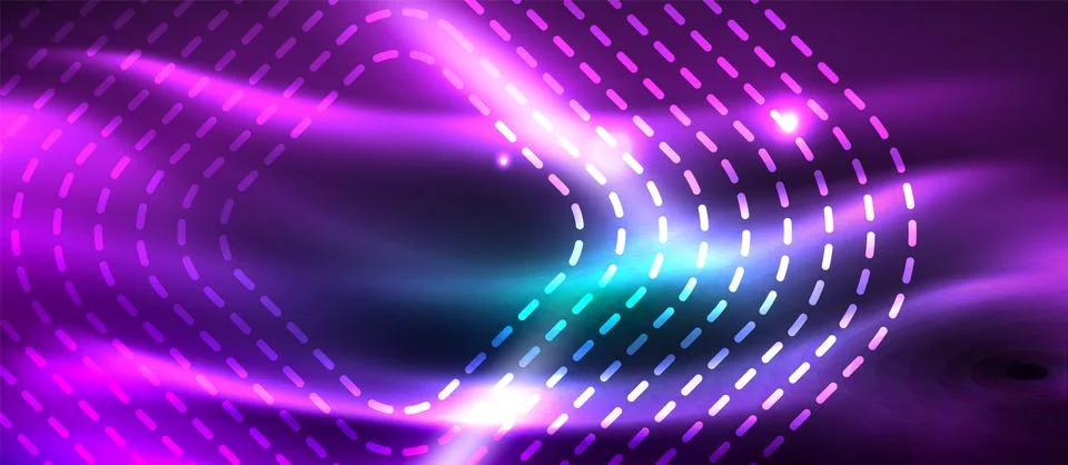 Dark background with neon glowing elements, shiny motion concept Stockillustratie