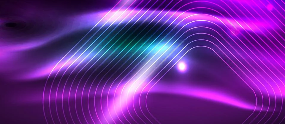 Dark background with neon glowing elements, shiny motion concept Illustrazione stock