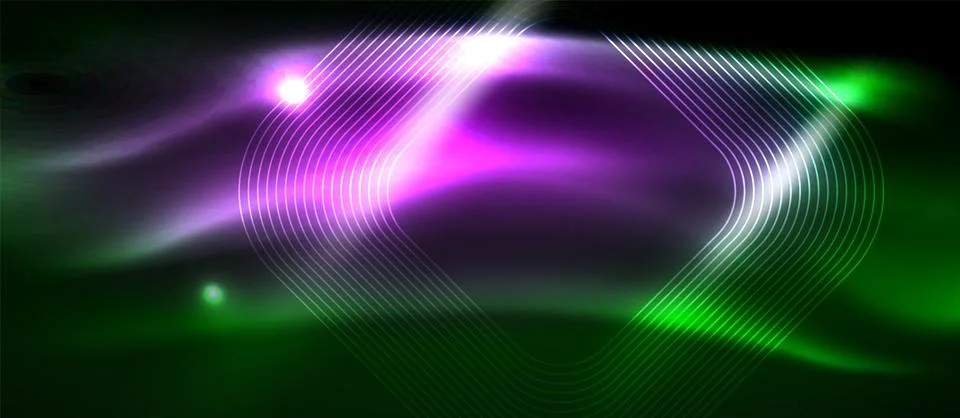 Dark background with neon glowing elements, shiny motion concept Stock Illustration
