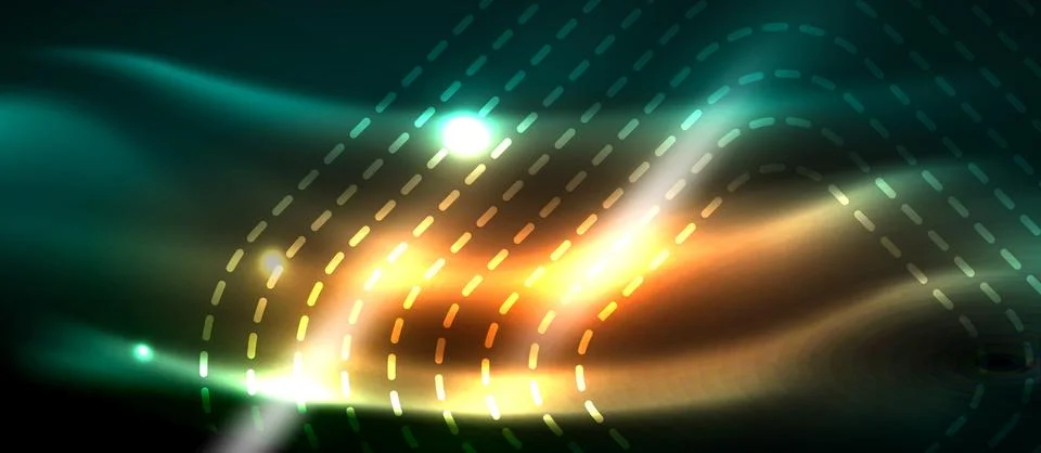 Dark background with neon glowing elements, shiny motion concept Illustrazione stock