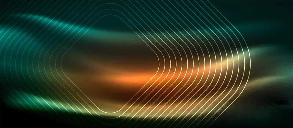 Dark background with neon glowing elements, shiny motion concept Stock Illustration