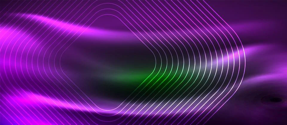 Dark background with neon glowing elements, shiny motion concept Stock Illustration