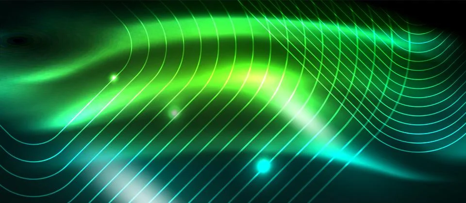 Dark background with neon glowing elements, shiny motion concept Stock Illustration