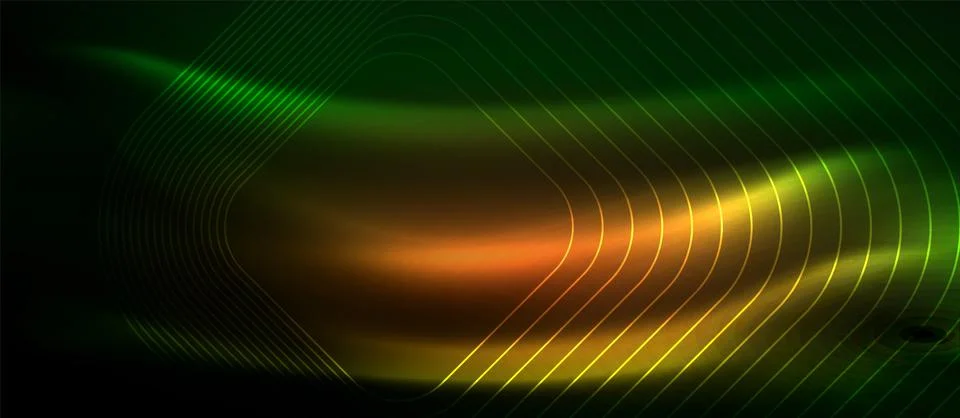 Dark background with neon glowing elements, shiny motion concept Stock Illustration
