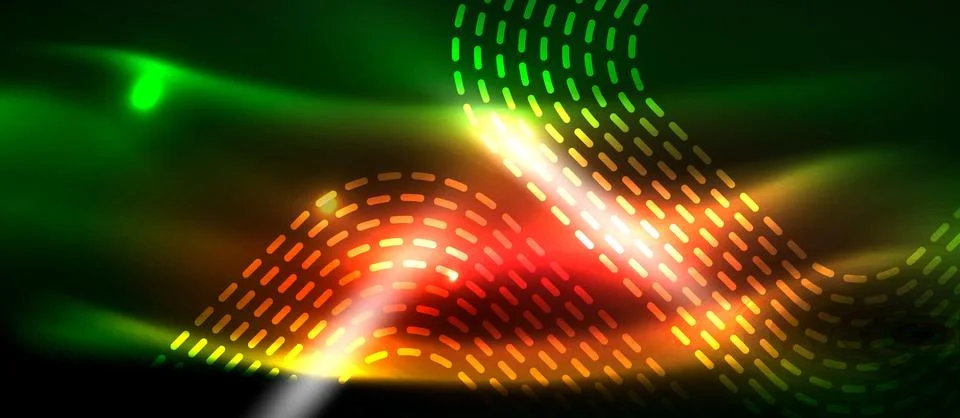 Dark background with neon glowing elements, shiny motion concept Stock Illustration