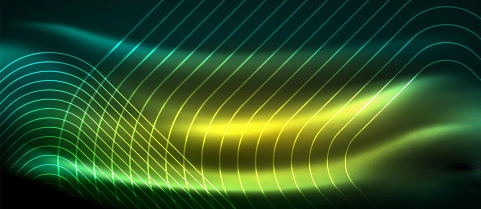 Dark background with neon glowing elements, shiny motion concept Stock Illustration