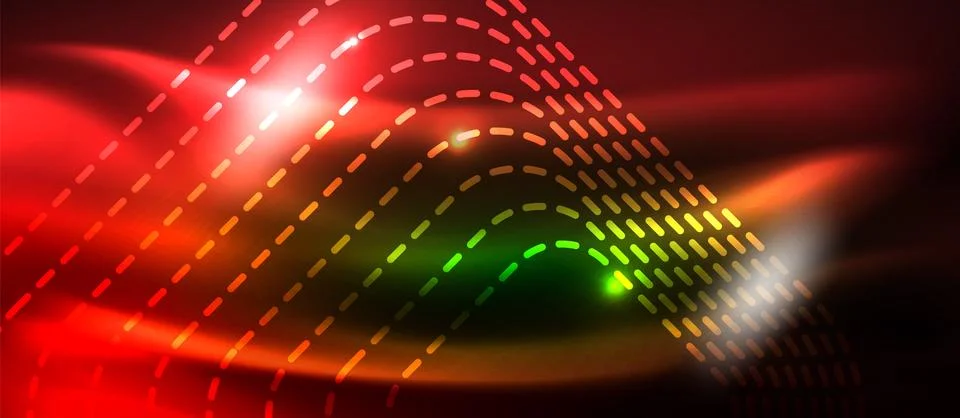 Dark background with neon glowing elements, shiny motion concept Stock Illustration
