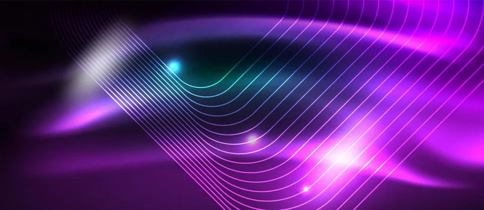 Dark background with neon glowing elements, shiny motion concept Stock Illustration