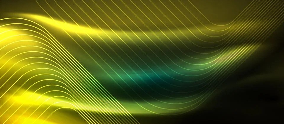 Dark background with neon glowing elements, shiny motion concept Stock Illustration