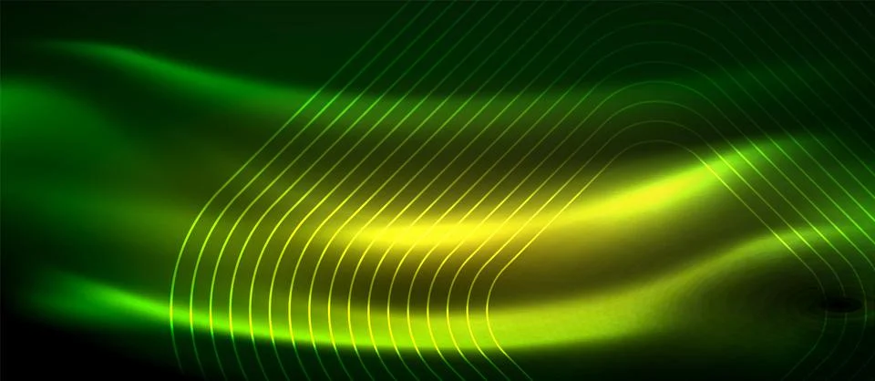 Dark background with neon glowing elements, shiny motion concept 库存插图