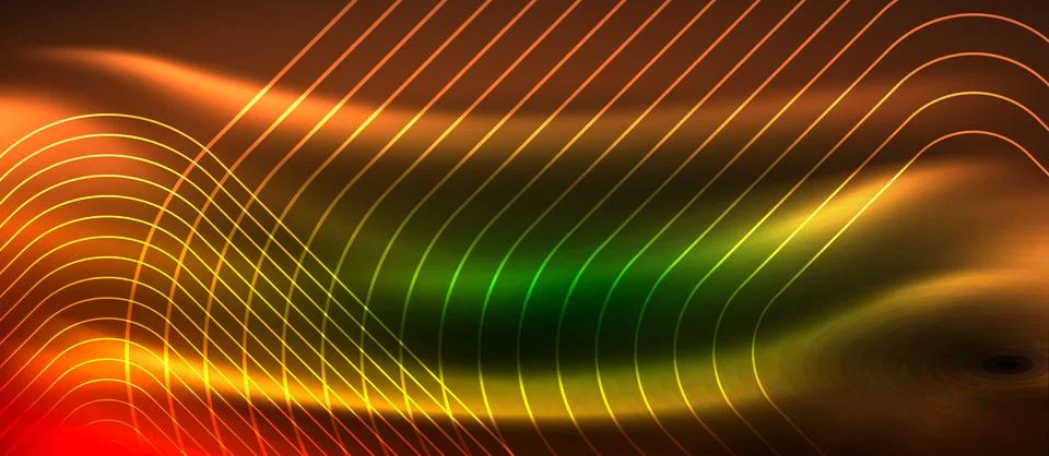 Dark background with neon glowing elements, shiny motion concept Stock Illustration
