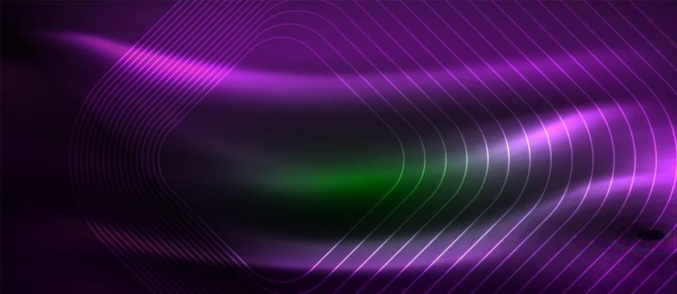Dark background with neon glowing elements, shiny motion concept Stock Illustration