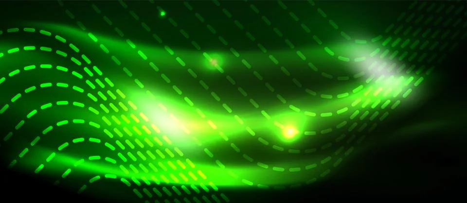 Dark background with neon glowing elements, shiny motion concept Stock Illustration