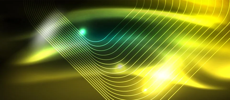 Dark background with neon glowing elements, shiny motion concept Stockillustratie