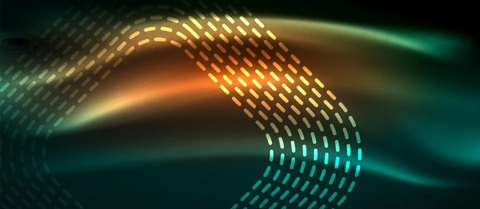 Dark background with neon glowing elements, shiny motion concept 库存插图