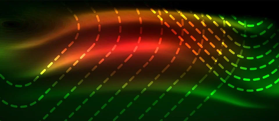 Dark background with neon glowing elements, shiny motion concept Stock Illustration