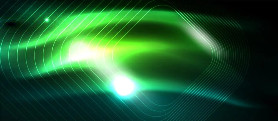 Dark background with neon glowing elements, shiny motion concept Stock Illustration