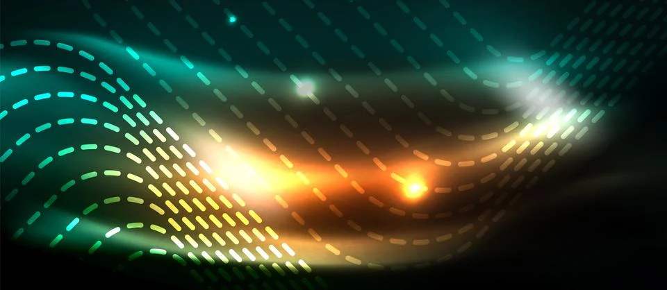 Dark background with neon glowing elements, shiny motion concept Stock Illustration