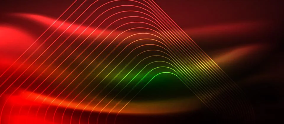 Dark background with neon glowing elements, shiny motion concept Stock Illustration