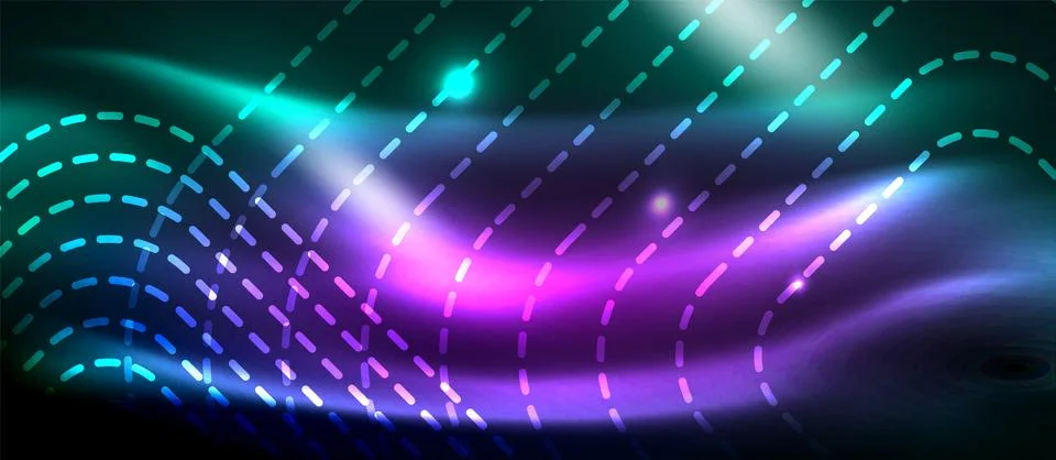 Dark background with neon glowing elements, shiny motion concept Stock Illustration