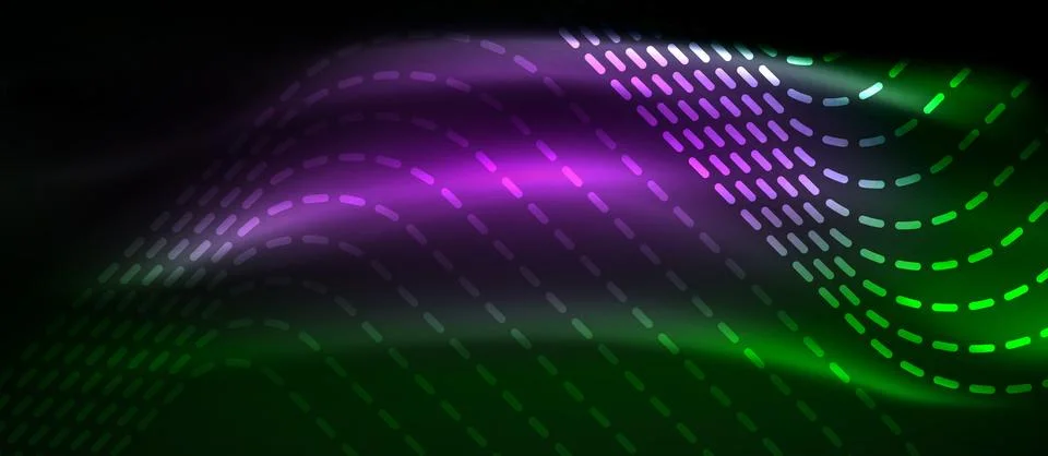 Dark background with neon glowing elements, shiny motion concept Stock Illustration