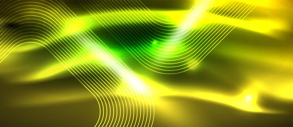 Dark background with neon glowing elements, shiny motion concept Stock Illustration