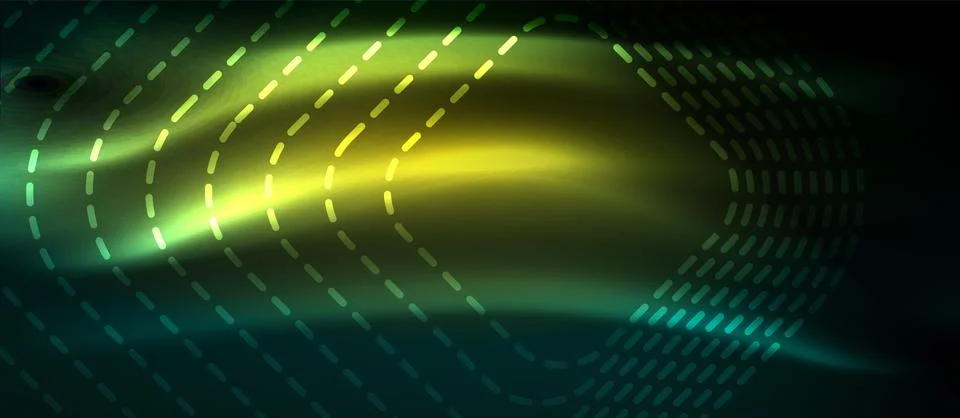 Dark background with neon glowing elements, shiny motion concept 库存插图
