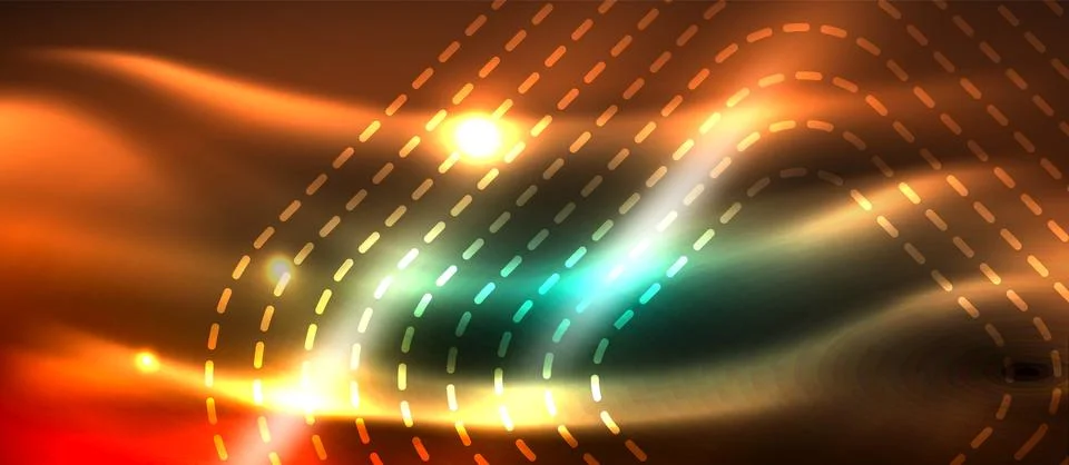 Dark background with neon glowing elements, shiny motion concept Stock Illustration