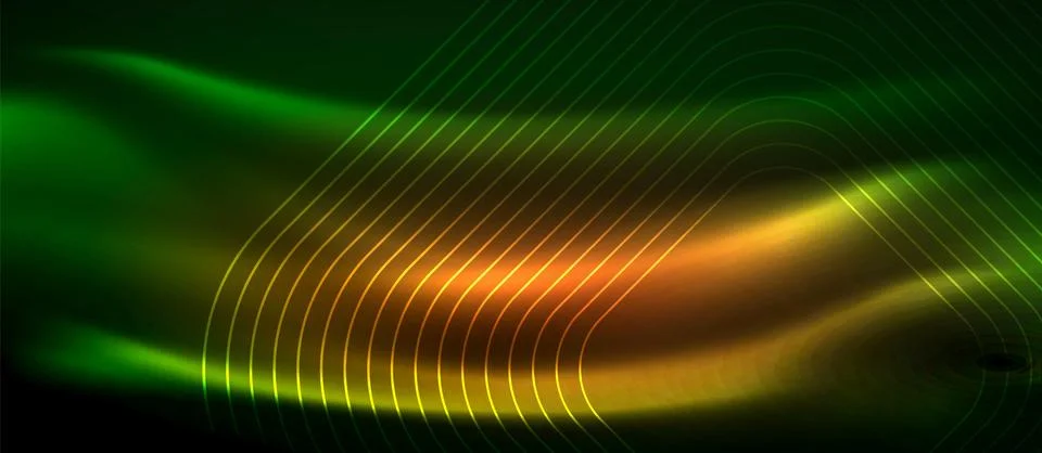 Dark background with neon glowing elements, shiny motion concept Stock Illustration