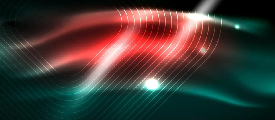 Dark background with neon glowing elements, shiny motion concept Stock Illustration