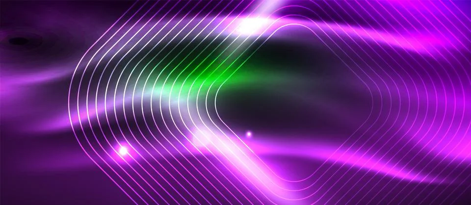 Dark background with neon glowing elements, shiny motion concept Stock Illustration