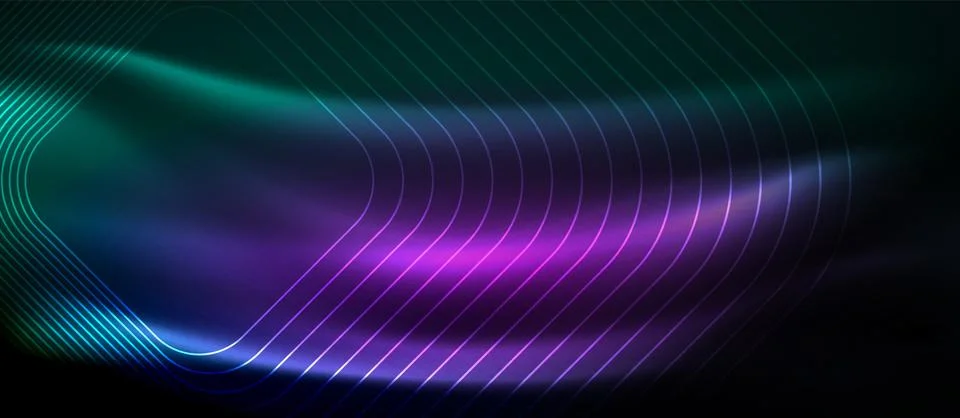 Dark background with neon glowing elements, shiny motion concept Stock Illustration