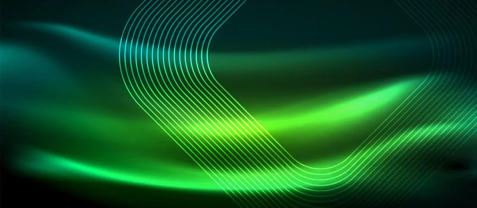 Dark background with neon glowing elements, shiny motion concept 库存插图