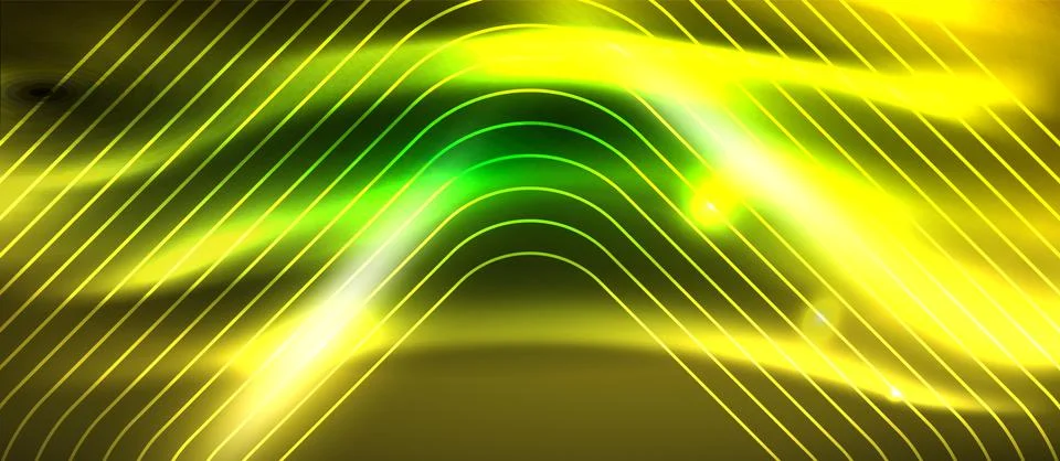 Dark background with neon glowing elements, shiny motion concept Stockillustratie