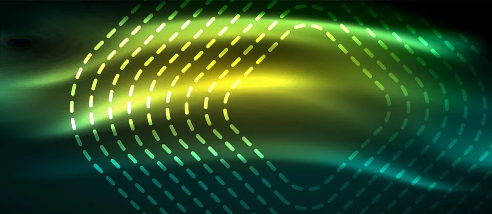 Dark background with neon glowing elements, shiny motion concept Illustrazione stock