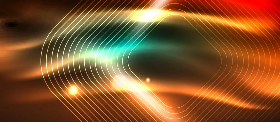 Dark background with neon glowing elements, shiny motion concept Illustrazione stock