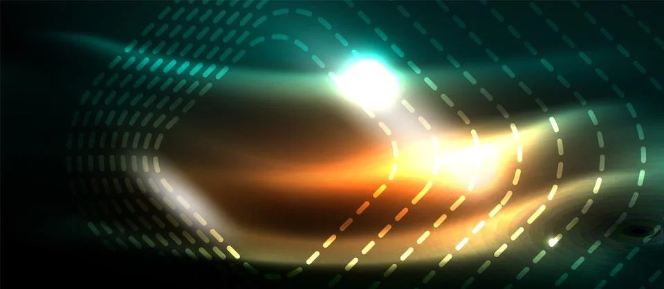 Dark background with neon glowing elements, shiny motion concept Stockillustratie