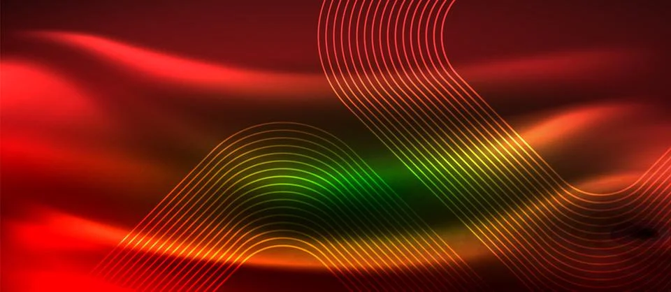 Dark background with neon glowing elements, shiny motion concept Illustrazione stock