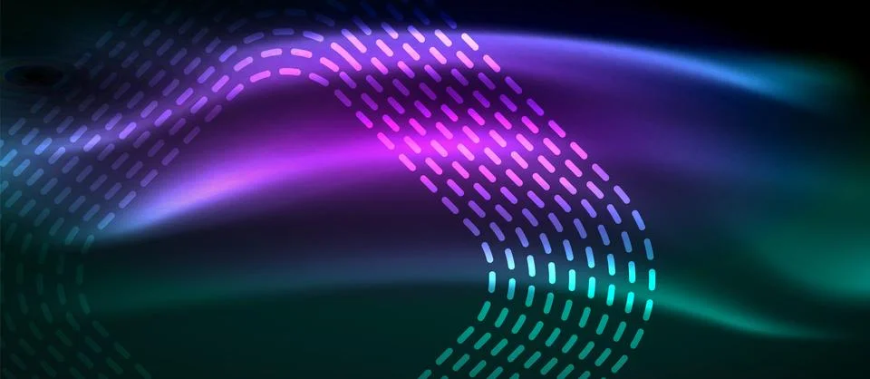 Dark background with neon glowing elements, shiny motion concept Stock Illustration