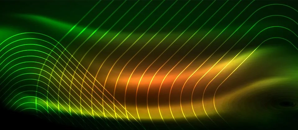 Dark background with neon glowing elements, shiny motion concept Stock Illustration