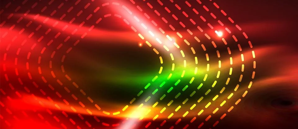 Dark background with neon glowing elements, shiny motion concept Stock Illustration