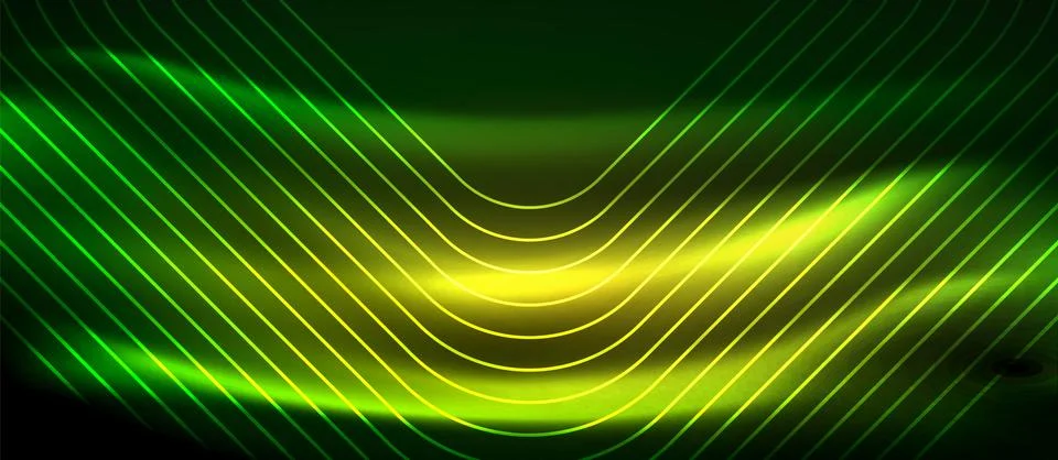 Dark background with neon glowing elements, shiny motion concept Stock Illustration