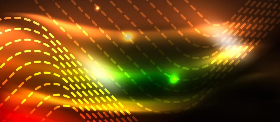 Dark background with neon glowing elements, shiny motion concept Illustrazione stock