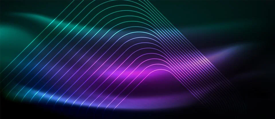 Dark background with neon glowing elements, shiny motion concept Stock Illustration